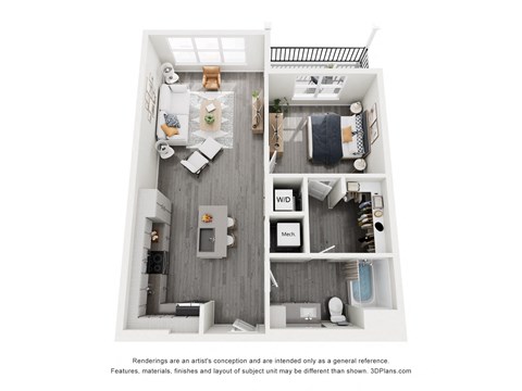 Floor plan for 1 bed, 1 bath, 828 sqft